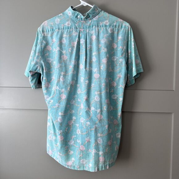 Reyn Spooner Shirt Mens Medium Blue Pink Floral Hawaiian Button Up Short Sleeve - Picture 2 of 13